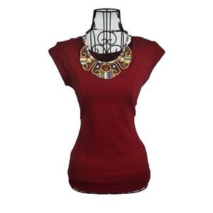 Basic Red Fitted Tee with Cap Sleeves